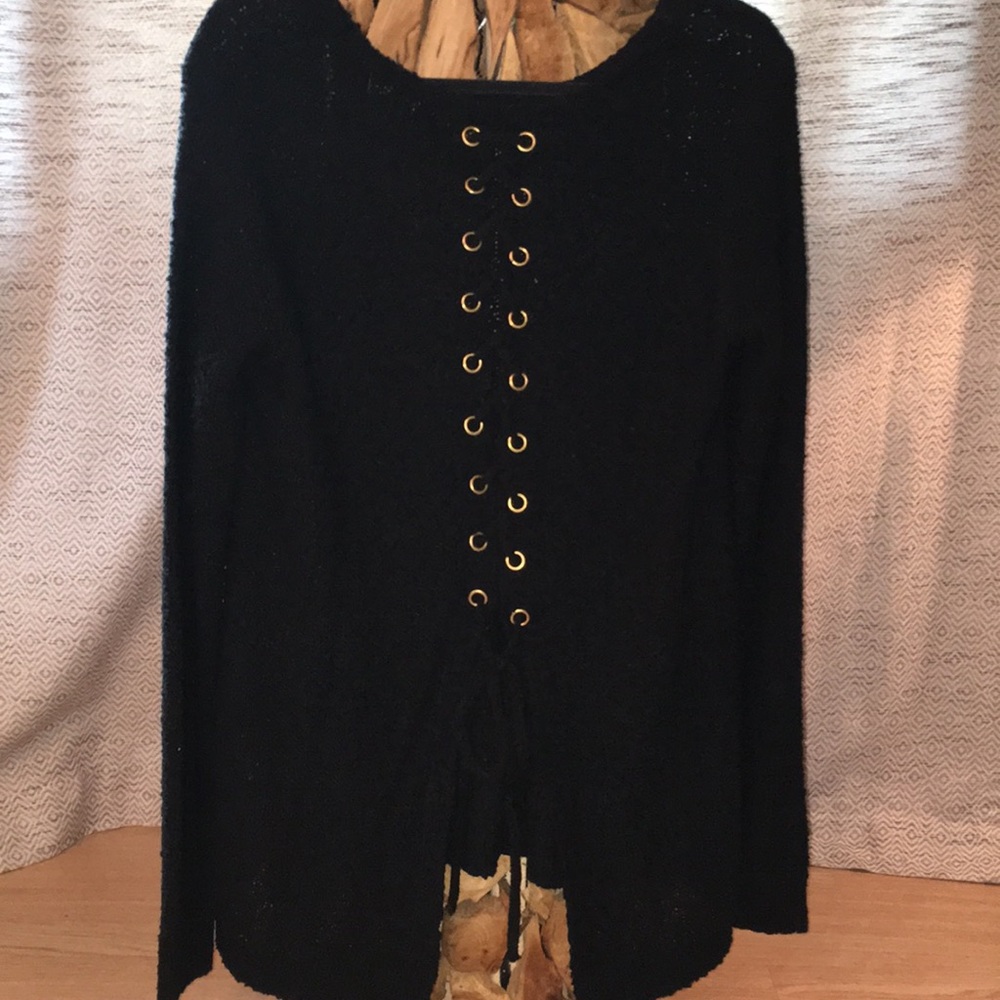 Black knit tie back sweater